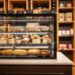 Backwaren-Auslage in der Bäckerei sempre insieme